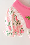 Pink pumpkin printed baby romper with embroidered detail. RPG64338 SOL