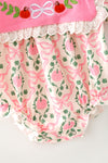 Pink pumpkin printed baby romper with embroidered detail. RPG64338 SOL