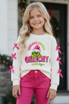 Feeling Extra Grin-mas white top with pink bows. TPG60687 Mon