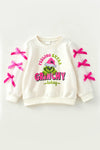 Feeling Extra Grin-mas white top with pink bows. TPG60687 Mon