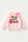 Pink cold shoulder christmas sweatshirt with glitter applique. TPG60686 MON
