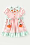 Pink & mint gingham dress with ruffle hem and side bows. DRG64502 MON