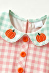 Pink & mint gingham dress with ruffle hem and side bows. DRG64502 MON