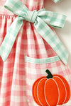 Pink & mint gingham dress with ruffle hem and side bows. DRG64502 MON