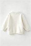 Multi color embroidered Christmas tree on white sweater. TPG60742 MON