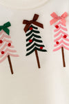 Multi color embroidered Christmas tree on white sweater. TPG60742 MON