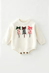 White Christmas tree knit baby bodysuit. RPG65197 AMY