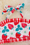 Strawberry printed swim set w/plaid ruffle.  SWG25134001 Wendy