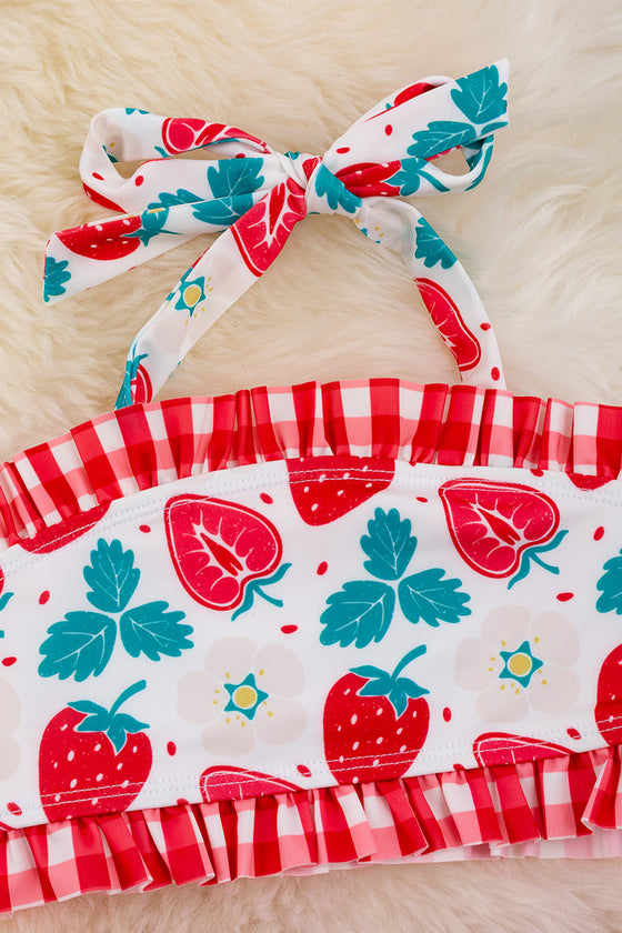 Strawberry printed swim set w/plaid ruffle.  SWG25134001 🥽JEAN