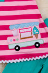 Lt.pink & fuchsia stripe printed tunic w/ embroidered ice cream truck & pants. OFG40126 wendy