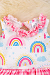 Rainbow printed baby onesie with plaid skirt. RPG25134040 SOL