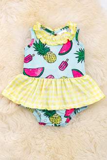  Hot summer printed baby onesie with plaid skirt. RPG25134041 LOI