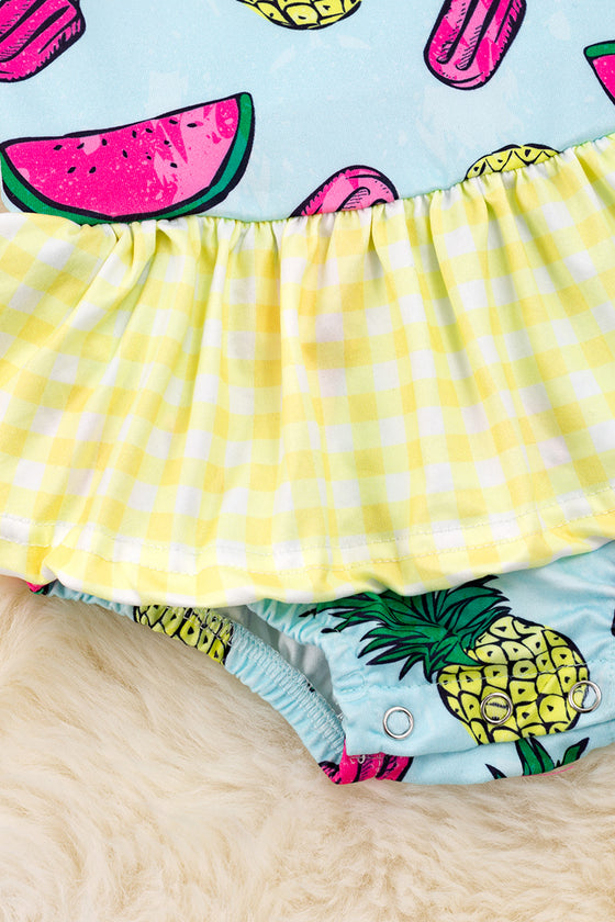 Hot summer printed baby onesie with plaid skirt. RPG25134041 LOI