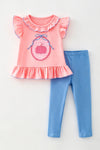 Pumpkin applique top and blue leggings. OFG62677 SOL