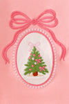 Embroidered bow and Christmas tree on the top and olive green bottoms. OFG63022 AMY