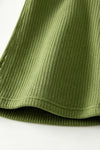 Embroidered bow and Christmas tree on the top and olive green bottoms. OFG63022 AMY
