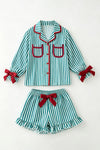 Green & white stripe pajamas. PJG60497 AMY