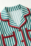 Green & white stripe pajamas. PJG60497 AMY