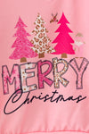 Merry Christmas Pink ruffle top sweatshirt and animal printed bottoms. OFG62977 MON