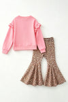 Merry Christmas Pink ruffle top sweatshirt and animal printed bottoms. OFG62977 MON