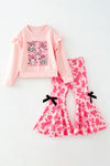 Ghost printed on pink long sleeve top and cow printed bell bottoms. OFG63275 SOL