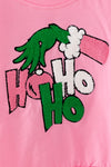 Pink long sleeve Christmas applique top and green plaid bottoms. OFG63352 SOL