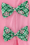 Pink long sleeve Christmas applique top and green plaid bottoms. OFG63352 SOL
