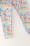 Teal tunic with pumpkin applique and floral leggings. OFG63393 SOL