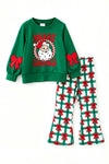 Merry Christmas green top and Red bow printed bottoms. OFG63378 AMY