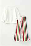 White Christmas application top and multi color stripe bottoms. OFG63377 SOL