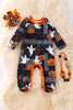 Halloween pumpkin and plaid printed baby onesie with footie. RPG53724 JEAN