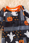 Halloween pumpkin and plaid printed baby onesie with footie. RPG53724 JEAN
