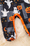 Halloween pumpkin and plaid printed baby onesie with footie. RPG53724 JEAN