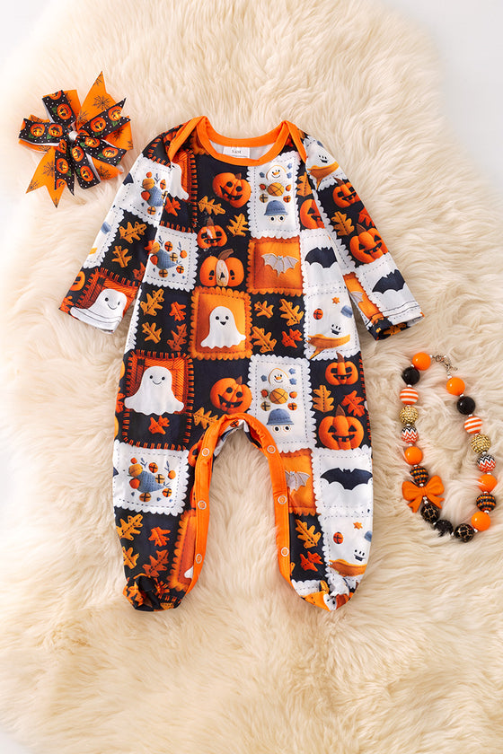 Ghost patch printed baby onesie with footie. RPG53723 amy