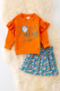 OFG41454 JEAN: "Talk Turkey to me" Orange applique top & floral skirt.