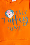 OFG41454 JEAN: "Talk Turkey to me" Orange applique top & floral skirt.