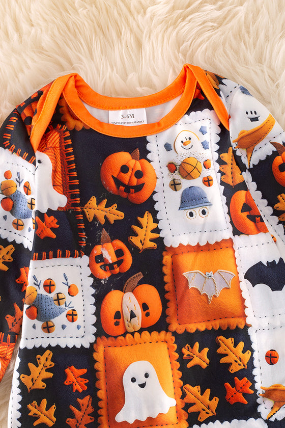Ghost patch printed baby onesie with footie. RPG53723 amy