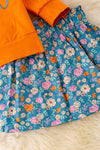 OFG41454 JEAN: "Talk Turkey to me" Orange applique top & floral skirt.