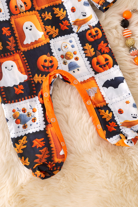 Ghost patch printed baby onesie with footie. RPG53723 amy