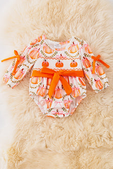  Pumpkin printed baby smock romper. RPG52378 sol