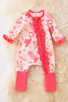  Disco western printed girls onesie with fold-over footie and ruffle butt.(Western)  RPG53363 Jean
