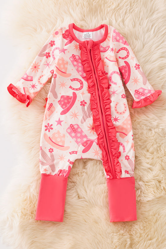 Disco western printed girls onesie with fold-over footie and ruffle butt.(Western)  RPG53363 Jean