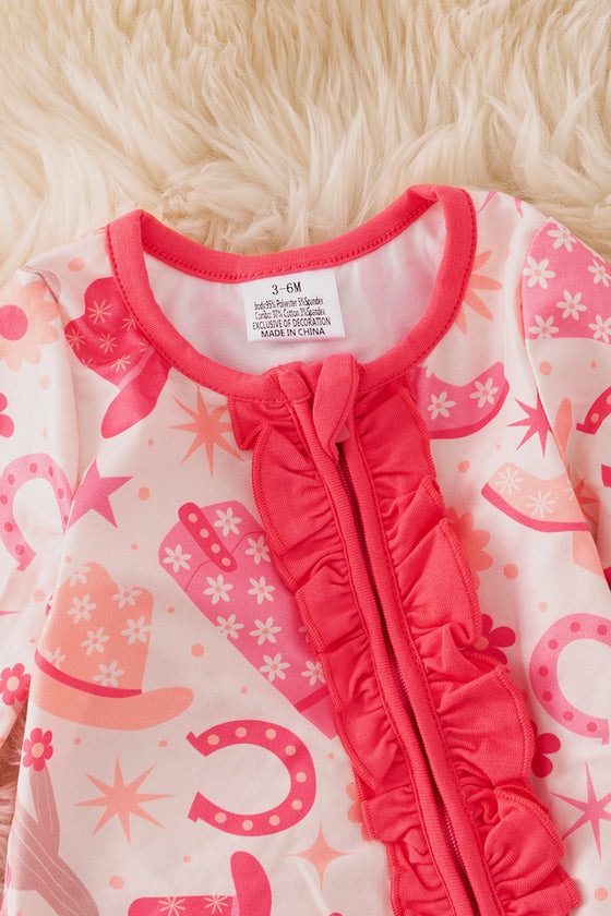 Disco western printed girls onesie with fold-over footie and ruffle butt.(Western)  RPG53363 Jean