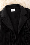Black faux suede fringe jacket.  TPG20008 SOL