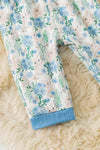 Easter bunny printed baby romper with blue trim. RPG60078 JEAN