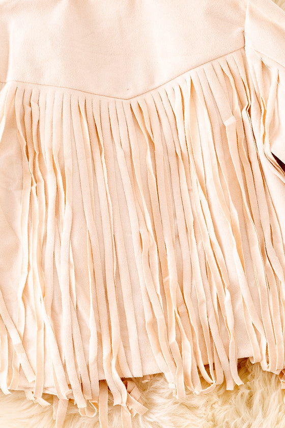 Ivory faux suede fringe jacket. TPG651522239 SOL1