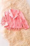 Lt. pink faux suede fringe jacket. TPG20007 jean