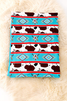  (Western) Aztec & cow printed girls baby blanket. (38" X 40")