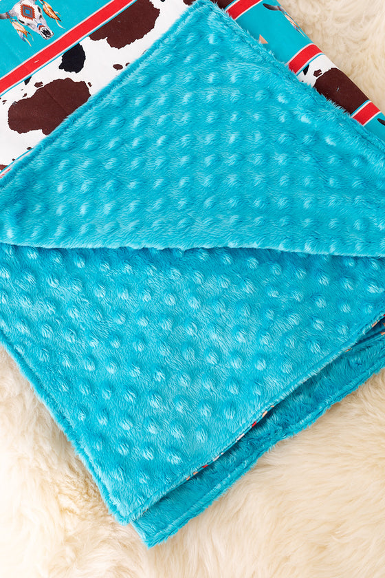 (Western) Aztec & cow printed girls baby blanket. (38" X 40")