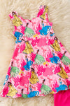 Character printed dress with scalloped hem & shorts. OFG60138 SOL